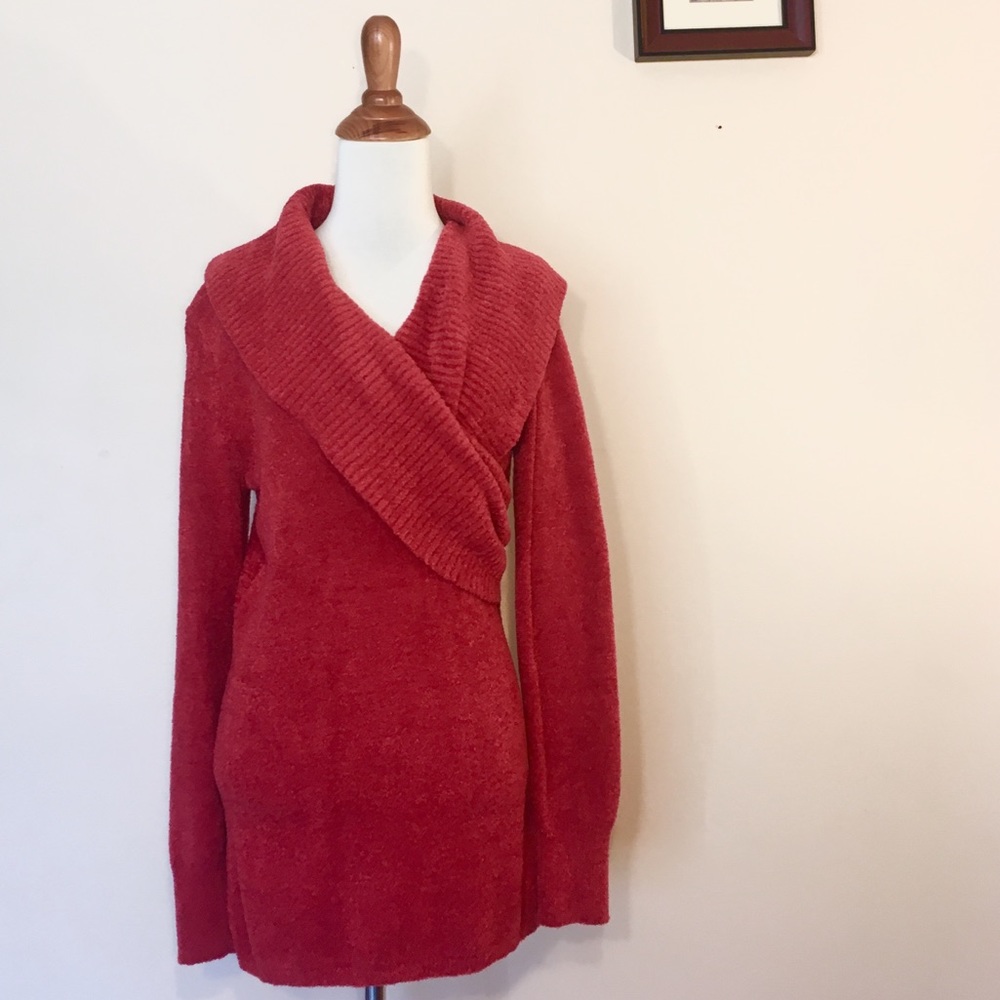Athleta Cozy Red Chenille Sochi Wrap Sweater M